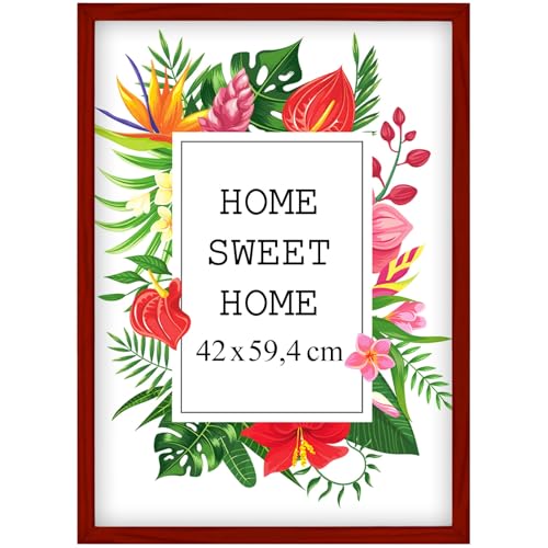 Mg Design Bilderrahmen 42x59,4 cm - Farbe Rot, aus Holz, mit Acrylglas - zum vertikalen oder horizontalen Aufhängen, ohne Hintergrund, für Fotos, Poster, Puzzles von MG Design