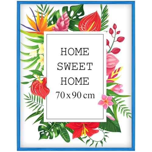 Mg Design Bilderrahmen 70x90 cm - Farbe Blau, aus Holz, mit Acrylglas - zum vertikalen oder horizontalen Aufhängen/Aufstellen, für Fotos, Poster, Puzzles von MG Design