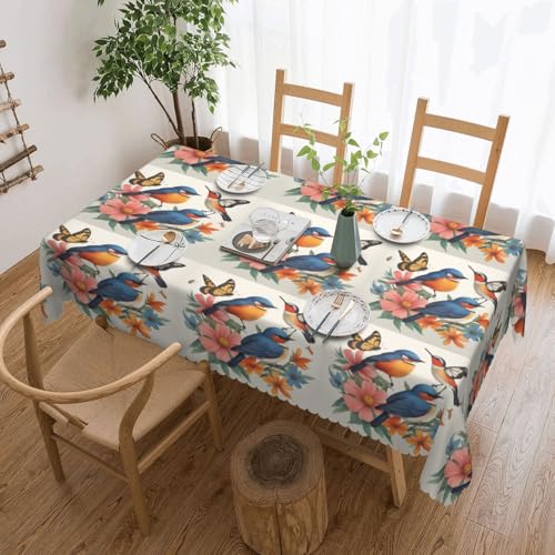 MGGAklp Rechteckige Tischdecke, Motiv: Vögel, Blumen, Schmetterlinge, waschbar, für Esszimmer, Party, drinnen und draußen von MGGAklp