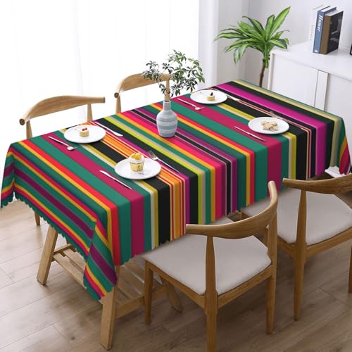 MGGAklp Rechteckige Tischdecke, Regenbogenfarben, gestreift, waschbar, für Esszimmer, Party, drinnen und draußen von MGGAklp