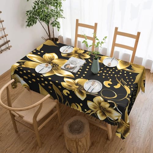 MGGAklp Rechteckige Tischdecke mit Blumendruck, waschbar, für Esszimmer, Party, drinnen und draußen, Schwarz und Gold MGGAklp Rechteckige Tischdecke mit Blumendruck, waschbar, für Esszimmer, Party, drinnen und draußen, Schwarz und Gold von MGGAklp