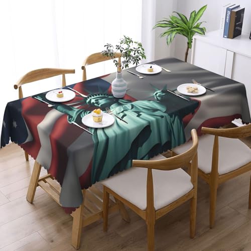 MGGAklp Rechteckige Tischdecke mit Freiheitsstatue-Flagge, waschbar, Tischdecke für Esszimmer, Party, drinnen und draußen von MGGAklp