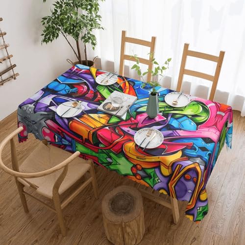 MGGAklp Rechteckige Tischdecke mit Graffiti-Zeichendruck, waschbar, Tischdecke für Esszimmer, Party, drinnen und draußen von MGGAklp
