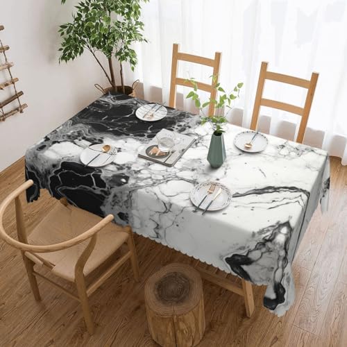 MGGAklp Rechteckige Tischdecke mit Marmordruck, waschbar, für Esszimmer, Party, drinnen und draußen, Schwarz / Weiß von MGGAklp