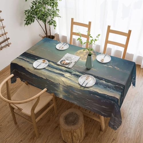 MGGAklp Rechteckige Tischdecke mit Mond- und Meeresdruck, waschbar, für Esszimmer, Party, drinnen und draußen von MGGAklp