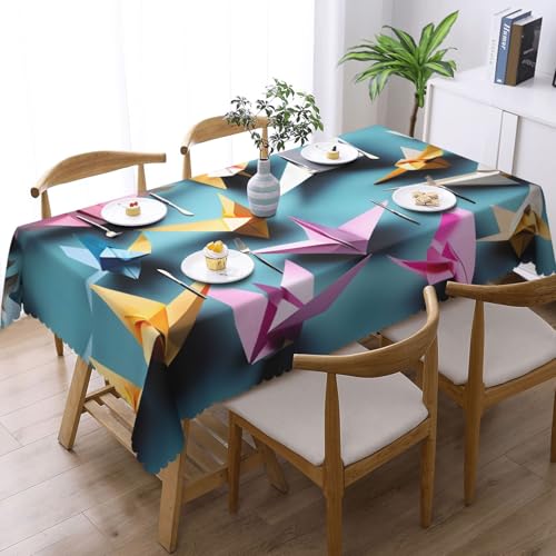 MGGAklp Rechteckige Tischdecke mit Origami-Papierkranich-Druck, waschbar, Tischdecke für Esszimmer, Party, drinnen und draußen von MGGAklp