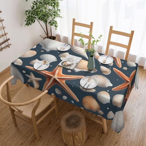MGGAklp Rechteckige Tischdecke mit Seestern und Muscheln, waschbar, für Esszimmer, Party, drinnen und draußen von MGGAklp
