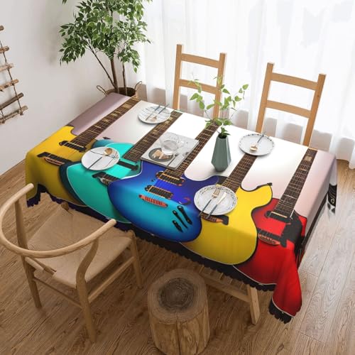 MGGAklp Rechteckige Tischdecke mit buntem Gitarrendruck, waschbar, für Esszimmer, Party, drinnen und draußen von MGGAklp