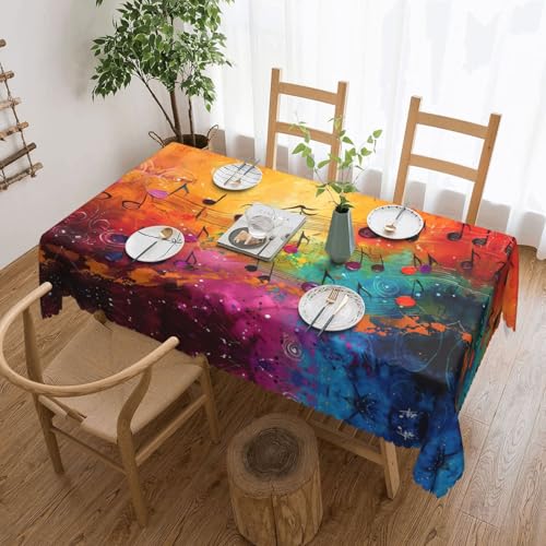 MGGAklp Rechteckige Tischdecke mit buntem Musiknoten-Druck, waschbar, Tischdecke für Esszimmer, Party, drinnen und draußen von MGGAklp
