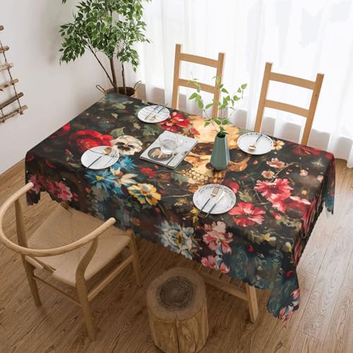 MGGAklp Rechteckige Tischdecke mit floralem Totenkopf-Druck, waschbar, für Esszimmer, Party, drinnen und draußen MGGAklp Rechteckige Tischdecke mit floralem Totenkopf-Druck, waschbar, für Esszimmer, Party, drinnen und draußen von MGGAklp