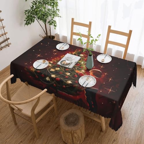 MGGAklp Rechteckige Tischdecke mit leuchtendem Weihnachtsbaum-Druck, waschbar, für Esszimmer, Party, drinnen und draußen von MGGAklp
