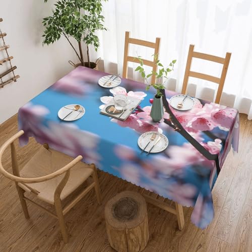 MGGAklp Rechteckige Tischdecke mit rosa Kirschblüten, waschbar, für Esszimmer, Party, drinnen und draußen von MGGAklp