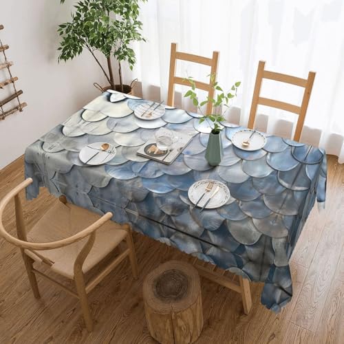 MGGAklp Rechteckige Tischdecke mit silbernem Fischschuppen-Druck, waschbar, Tischdecke für Esszimmer, Party, drinnen und draußen von MGGAklp