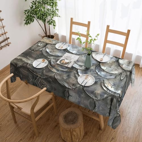 MGGAklp Rechteckige Tischdecke mit silbernem Fischschuppen-Druck, waschbar, Tischdecke für Esszimmer, Party, drinnen und draußen von MGGAklp