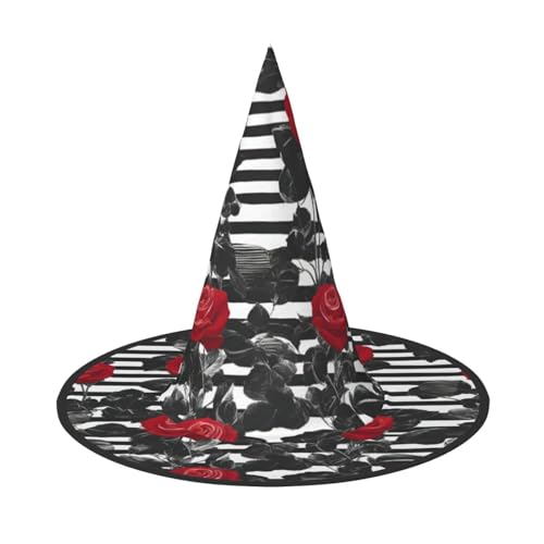 MGGAklp Schwarz-weiße Streifen, rote Rose, Blumendruck, Partyhut, Halloween, Karneval, Hexenhüte für Mottopartys, Urlaubsdekoration von MGGAklp