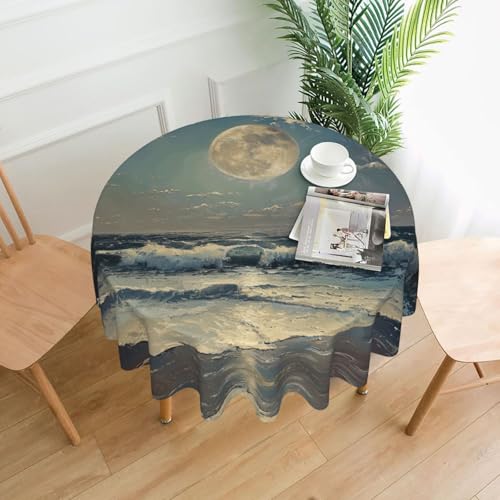 MGGAklp Tischdecke mit Mond- und Meeresdruck, waschbar, wiederverwendbar, für Zuhause, Urlaub, Party-Dekoration MGGAklp Tischdecke mit Mond- und Meeresdruck, waschbar, wiederverwendbar, für Zuhause, Urlaub, Party-Dekoration von MGGAklp