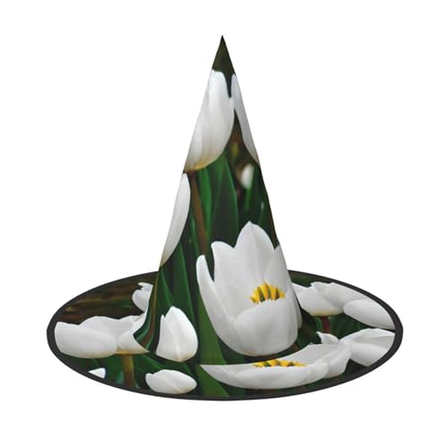 MGGAklp Weiße Tulpen Blumendruck Party Hut Halloween Karneval Hexen Hüte für Mottopartys Urlaub Dekor MGGAklp Weiße Tulpen Blumendruck Party Hut Halloween Karneval Hexen Hüte für Mottopartys Urlaub Dekor von MGGAklp