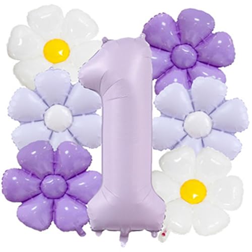 Gänseblümchen-Ballon-Set, 101,6 cm, Mylar-Pastellviolett, 101,6 cm, Weiß, Hellviolett, Gänseblümchen, Folienballons, Kinderparty, Jahrestag, Dekoration, Zubehör, 7 Stück Gänseblümchen-Ballon-Set, 101,6 cm, Mylar-Pastellviolett, 101,6 cm, Weiß, Hellviolett, Gänseblümchen, Folienballons, Kinderparty, Jahrestag, Dekoration, Zubehör, 7 Stück von MGJSRNH