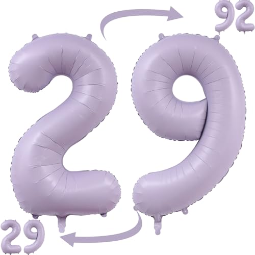 Luftballons zum 29. Geburtstag, Lavendel, Pastellviolett, staubiges Hellviolett, 101,6 cm, Flieder, große Zahl 29, Heliumballons für Mädchen, süßer 29. oder 92. Geburtstag, Party-Dekorationen Luftballons zum 29. Geburtstag, Lavendel, Pastellviolett, staubiges Hellviolett, 101,6 cm, Flieder, große Zahl 29, Heliumballons für Mädchen, süßer 29. oder 92. Geburtstag, Party-Dekorationen von MGJSRNH