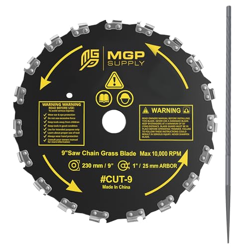 MGP Supply Freischneiderklinge und Feilen-Set – Trimmer-Kettensägeblatt – zum Trimmen von Bäumen, Schneiden von Saiten, Unterbürste und mehr – 20 Zähne, 22,9 cm Kreisbürstenblatt mit 3/16-Zoll-Feile von MGP SUPPLY