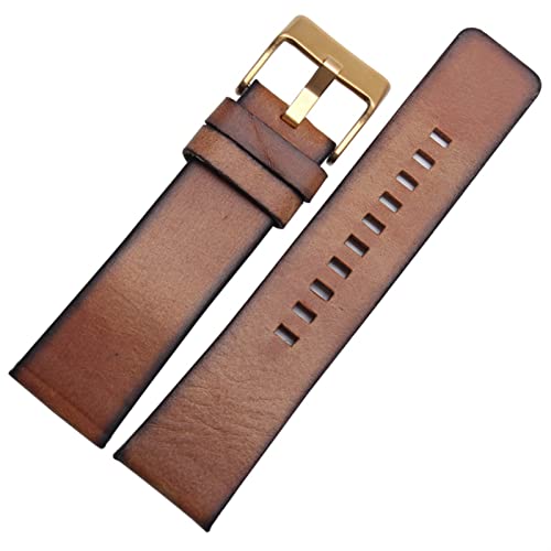 MGRAS 22mm 24mm 28mm Lederband Watch Strap Fit for Diesel Uhrenarmbänder (Color : Brown-Gold Buckle, Size : 24mm) von MGRAS