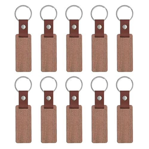 10 Stück Rohlinge aus Holz, Schlüsselanhänger, Zubehör, unlackiert, rechteckig, Holzschilder für und Gravur von MHADBKH