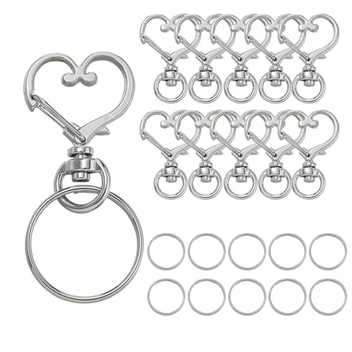 10 x herzförmige Drehhaken mit Ringen, Schlüsselanhänger-Zubehör, Schmuckzubehör für Handwerk-Enthusiasten von MHADBKH