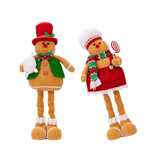 MHADBKH 2 Stück Weihnachten Lebkuchen Mann Plüschpuppen Elegant Lebkuchen Mann Zwerge Dekoration Skalierbare Plüschpuppen Ornament von MHADBKH