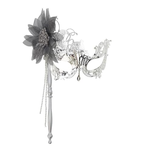 MHADBKH Blumen-Strass-Maskerade mit Stab, Metall, halbes Gesicht für Damen, Maskerade, Abschlussball, Halloween, Cosplay, Partys, Kostüm von MHADBKH