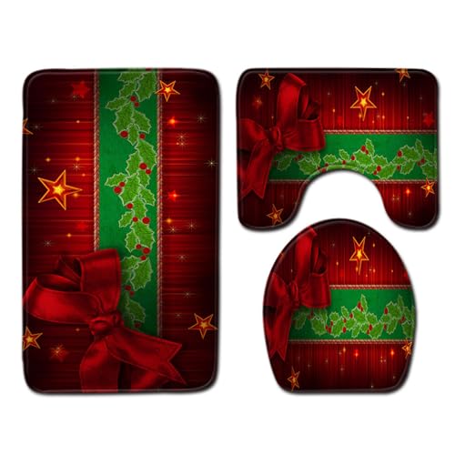 MHADBKH Festlicher Weihnachts-Toilettensitzbezug, Dekoration, Badezimmer-Dekor-Set, 3-teilig, festlicher WC-Bezug, Kissen und Fußmatte von MHADBKH
