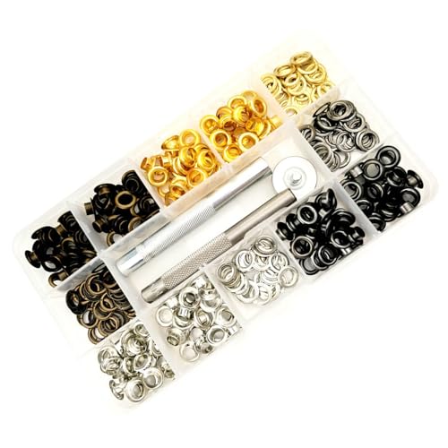MHADBKH Metallösen mit Einstellwerkzeug für Planen, Leinen, 6 mm, Ösen für Lederreparatur, Kleidung, Nieten, Set mit 4 Farben, 200 Stück MHADBKH Metallösen mit Einstellwerkzeug für Planen, Leinen, 6 mm, Ösen für Lederreparatur, Kleidung, Nieten, Set mit 4 Farben, 200 Stück von MHADBKH