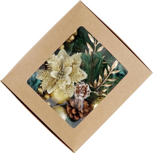 MHADBKH Weihnachts-Seidenblumen-Box-Set, kreative Weihnachtsdekorationen, Packung mit Seidenblume und Kugeln für Bastler von MHADBKH