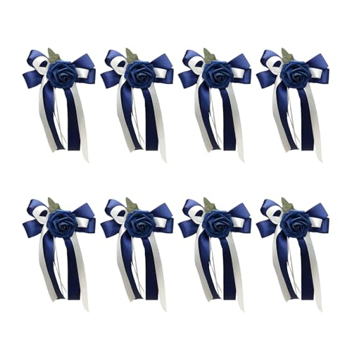 Set mit 8 eleganten Blumenbändern, Schleifen, einzigartiges Hochzeits-Autozubehör, Seidenblumen-Schleifen für Brillen-Anhänger und zum Aufhängen von MHADBKH