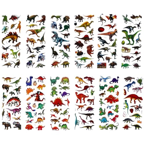 3D Dinosaurier Aufkleber für Kinder 12 Blätter Dinosaurier Puffy Aufkleber, Lehrer Belohnungsaufkleber, Cartoon DIY Aufkleber für Basteln, Scrapbooking, Kleinkinder, Jungen, Mädchen von MHDAMAI