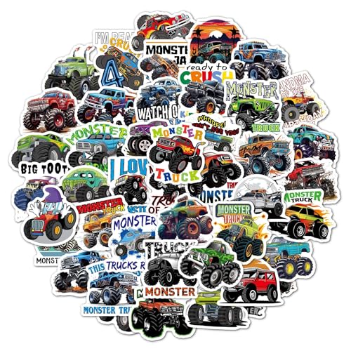 Aufkleber Pack,Vinyl Sticker 50 stück Wasserdicht Monster Jam Graffiti Decal Sticker für Auto Mottoräde Fahrrad Skateboard Gepäck Laptop Computer von MHDAMAI