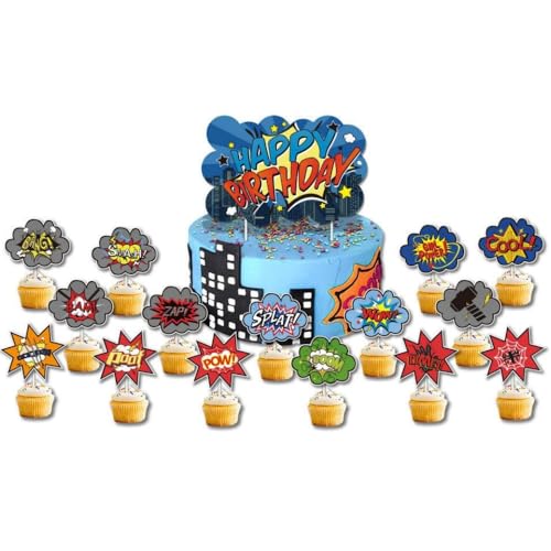 Cake Toppers,Superhero Tasse Kuchen Toppers Zahnstocher Flaggen 16 Stück Kuchen Cupcake Topper für Kinder Baby Party Geburtstag Party Kuchen Dekoration von MHDAMAI