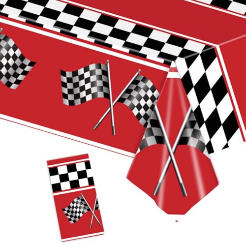 MHDAMAI Tischdecke Racing,Rennwagen-Tischdecken Rennbahn-Tischdecken 137 * 274 Rechteckige Karierte Flagge Tischdecken Rennwagen-Party-Dekorationen für Jungen Kinder Autos Geburtstag Dekorationen von MHDAMAI
