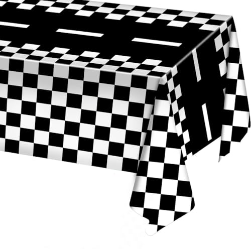 MHDAMAI Tischdecke Racing,Rennwagen-Tischdecken Rennbahn-Tischdecken 137 * 274 Rechteckige Karierte Flagge Tischdecken Rennwagen-Party-Dekorationen für Jungen Kinder Autos Geburtstag Dekorationen von MHDAMAI