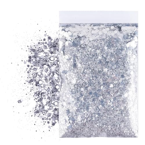 MHDUYEG 50g Silber Glitzerpulver Pailletten Glitter Pulver Glitzer Basteln Pailletten zum Basteln Glitzer für Gesicht Makeup Glitzerpuder für Musik Festival, Masquerade, Party MHDUYEG 50g Silber Glitzerpulver Pailletten Glitter Pulver Glitzer Basteln Pailletten zum Basteln Glitzer für Gesicht Makeup Glitzerpuder für Musik Festival, Masquerade, Party von MHDUYEG