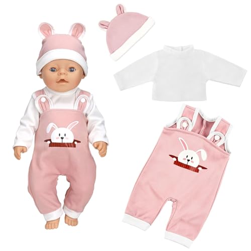 MHDUYEG Kleidung Outfits für Baby Puppen,Baby Born Kleidung Puppenkleidung Pink Cartoon Kaninchenohren Baby Born Anziehsachen Puppenzubehör mit Hut,für Babypuppen 35-43 cm(Puppen Nicht enthalten) von MHDUYEG