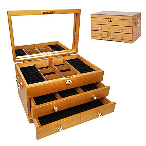 Schmuckkasten Holz, Schmuckkästchen Schmuckkoffer Mit 2 Schubladen, Schmuckschatulle Damen Abschließbarer Mit Spiegel Und Sperren Für Ohrringe, Halsketten, Armbänder, Uhren, Haarna,Wood color Schmuckkasten Holz, Schmuckkästchen Schmuckkoffer Mit 2 Schubladen, Schmuckschatulle Damen Abschließbarer Mit Spiegel Und Sperren Für Ohrringe, Halsketten, Armbänder, Uhren, Haarna,Wood color von MHGLOVES