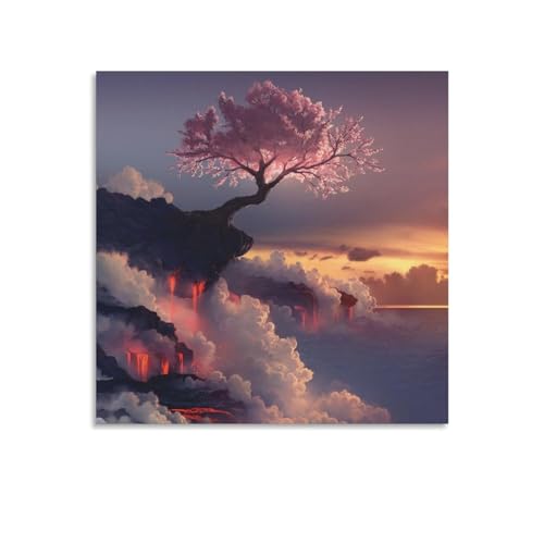 MHYBY Kirschblüten Baum Gebirge Vulkanisch，DIY 5D Diamond Painting Kits für Erwachsene, Strass-Kristall-Stickerei-Kunst für Zuhause, Wanddekoration（40x40cm）-200 von MHYBY