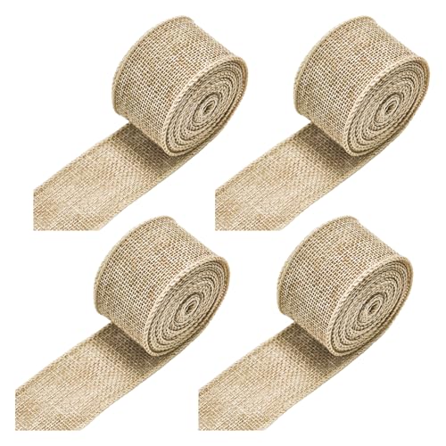 Dekoband, Juteband 18m Vintage Geschenkband Breit 4cm Sackleinen Stoffband 4 Rollen Jute Band mit Eisendraht für Handwerk Geschenkverpackung Dekoband, Juteband 18m Vintage Geschenkband Breit 4cm Sackleinen Stoffband 4 Rollen Jute Band mit Eisendraht für Handwerk Geschenkverpackung von MHYMX