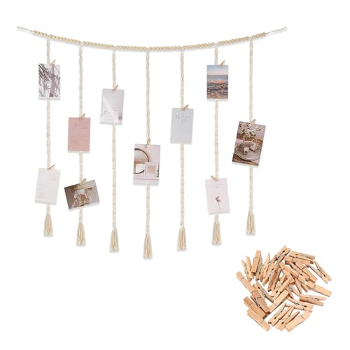 MHYMX Fotowand mit Klammern, Fotogirlande Boho Fotovorhang Hängende Fotocollage Wand Bilderrahmen mit 45 Holz Klammern und Leine DIY Fotoseil für Wohnkultur Schlafzimmer Deko MHYMX Fotowand mit Klammern, Fotogirlande Boho Fotovorhang Hängende Fotocollage Wand Bilderrahmen mit 45 Holz Klammern und Leine DIY Fotoseil für Wohnkultur Schlafzimmer Deko von MHYMX