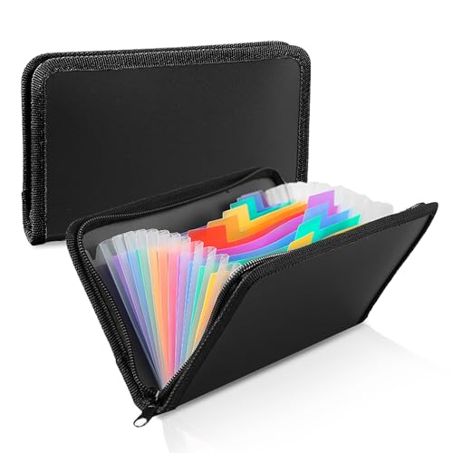 Quittung Coupon Organizer, 2 Stück Fächermappe A6 Kleine Dokumententasche mit Reißverschluss 13 Fächern Tragbar Aktenordner Geld Organizer mit Bunt Etiketten 21 x 13cm von MHYMX