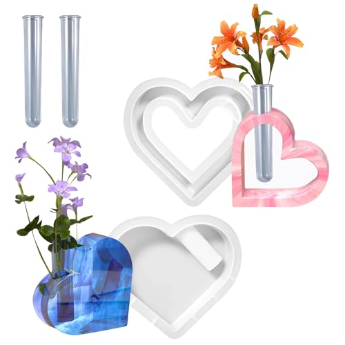 Silikonform Herz Vase, 2 Stück Silikonformen Gießformen Epoxidharz Formen Gießform mit 2 Reagenzgläsern Silikon Formen zum Gießen für Reagenzglas Vase DIY Handwerk Silikonform Herz Vase, 2 Stück Silikonformen Gießformen Epoxidharz Formen Gießform mit 2 Reagenzgläsern Silikon Formen zum Gießen für Reagenzglas Vase DIY Handwerk von MHYMX