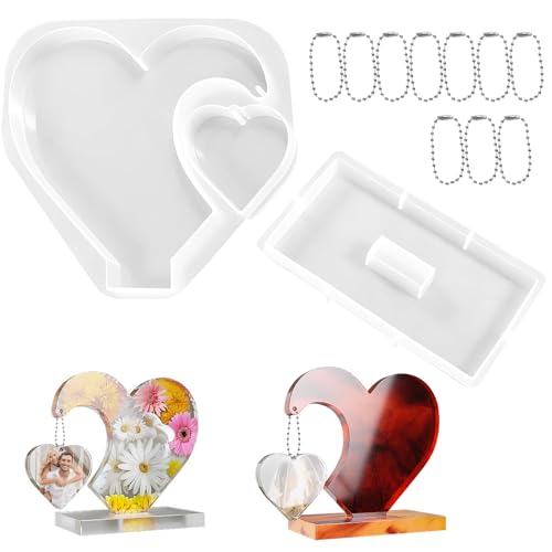 Silikonform Herz, Epoxidharz Formen Silikon Gipsformen zum Gießen Herz Bilderrahmen Silikonformen Epoxidharz mit 10 Kette Kreative Harz Gießen Formen für DIY Hochzeit Haus Dekoration von MHYMX