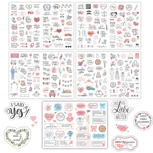 Sticker Hochzeit Gästebuch, Aufkleber Hochzeit 266 Motive Sticker Hochzeit für Fotoalbum Herz und Liebe Scrapbook Stickers für Hochzeitsgästebuch von MHYMX