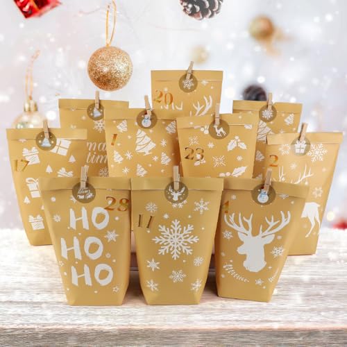 MHwan Tüten Adventskalender 2025 zum Befüllen, 24 Stück Niedliches weißes Bedruckte Papiertüten Adventskalender Groß, Geeignet für DIY Weihnachtsdekorationen und Geschenke, Wiederverwendbar MHwan Tüten Adventskalender 2025 zum Befüllen, 24 Stück Niedliches weißes Bedruckte Papiertüten Adventskalender Groß, Geeignet für DIY Weihnachtsdekorationen und Geschenke, Wiederverwendbar von MHwan