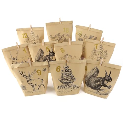 MHwan Tüten Adventskalender 2025 zum Befüllen, 24 Stück Stilvolle und Moderne Schwarz Bedruckte Papiertüten Adventskalender Groß, Geeignet für DIY Weihnachtsdekorationen und Geschenke,Wiederverwendbar MHwan Tüten Adventskalender 2025 zum Befüllen, 24 Stück Stilvolle und Moderne Schwarz Bedruckte Papiertüten Adventskalender Groß, Geeignet für DIY Weihnachtsdekorationen und Geschenke,Wiederverwendbar von MHwan